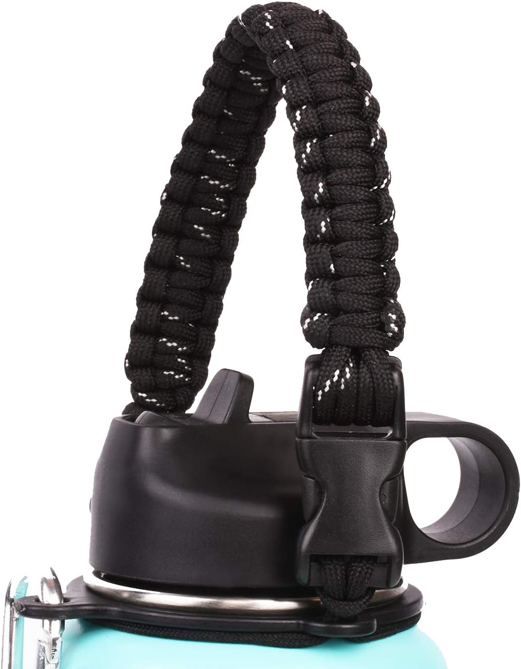 Wongeto Paracord Handle- Survival Strap Cord with Safety Ring and Carabiner for Hydro Flask Wide Mouth Water Bottles 12oz - 64 oz Sport Water Bottle Strap Carrier