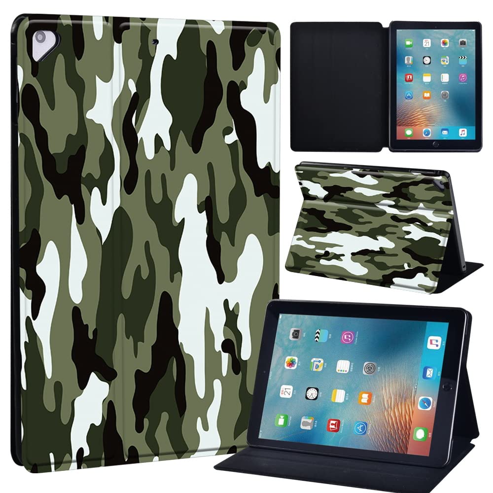 Initial Letter Leather slim lightweight Stand Cover Case for Apple New iPad 9.7 2018 2017(6th Gen, 5th Gen)/iPad Air 2/iPad Air/iPad Pro 9.7 Tablet with Auto Wake/Sleep (urban camouflage)