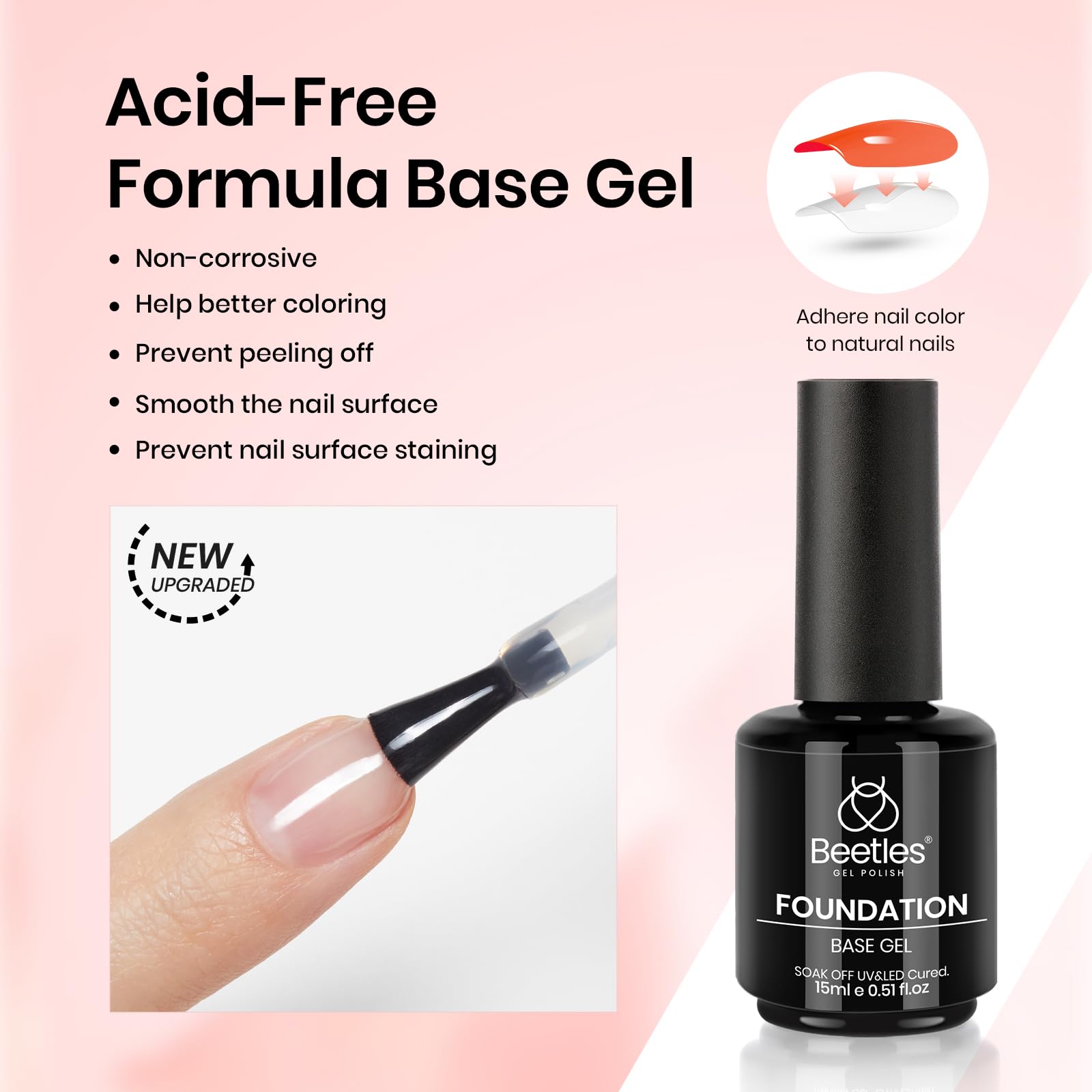 Beetles Hema Free Pink Builder Gel with No Wipe Gel Top Coat and Base Coat Shine Finish and Long Lasting, Soak Off LED Jelly Nude Builder Nail Strengthener Extension Thickening & Repair - Image 5