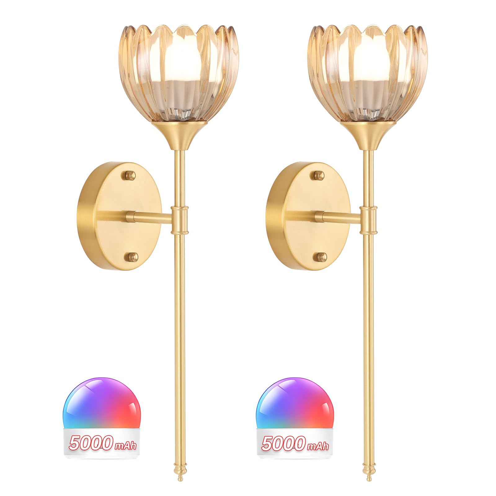 Photo 1 of *Minor Damage*
Shenmoyl Battery Operated Wall Sconce Set of 2, Amber Tulip Vintage Wall Light Fixture Rechargeable 5000mAh Battery Powered Wall Lamp with Remote for Living Room Bathroom