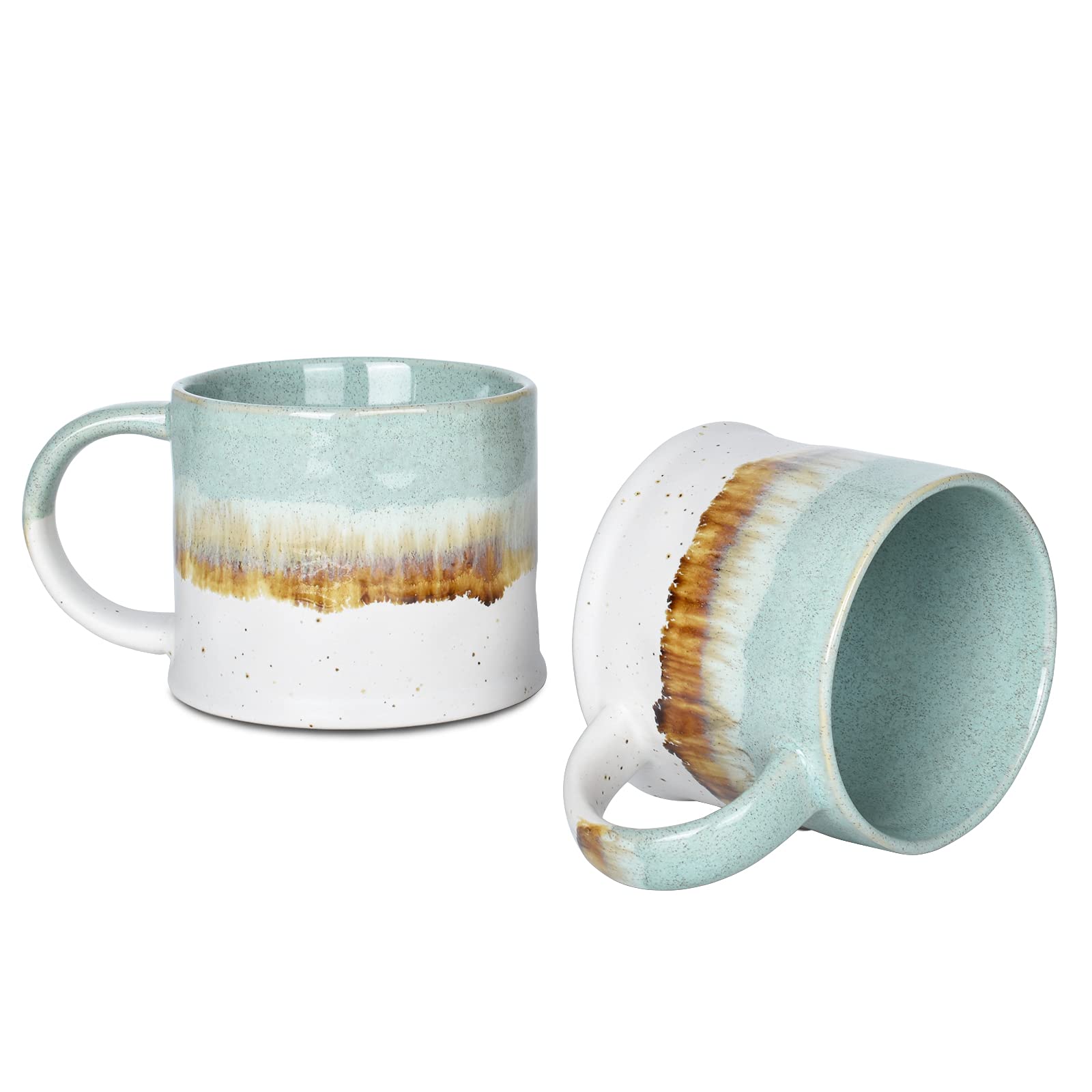 Photo 1 of Bosmarlin Medium Ceramic Coffee Mug Set of 2, 15 oz, Big Stoneware Tea Cup for Office and Home, Dishwasher and Microwave Safe (Green, 2)