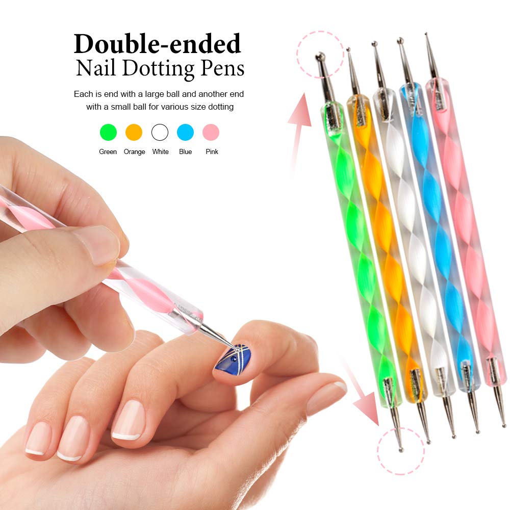 Nail Pen Designer, Teenitor Stamp Nail Art Tool with 15pcs Nail Painting Brushes, Nail Dotting Tool, Nail Foil, Manicure Tape, Color Rhinestones for Nails : Beauty