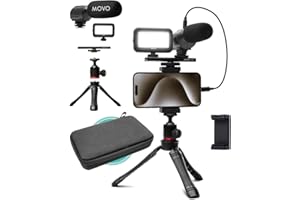Movo USB-C Vlogging Kit for iPhone 15/16 - Phone Video Kit Accessories: Phone Tripod, Phone Mount, LED Light and Shotgun Microphone - Youtube Starter Kit for Content Creation, TikTok, Podcasts