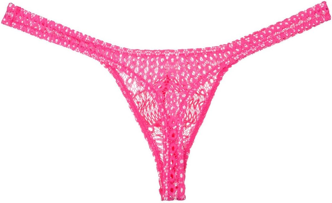 Men's Lace Thong Mini Bikini Pouch T-Back Solid Holes Jacquard Male Underwear G-String