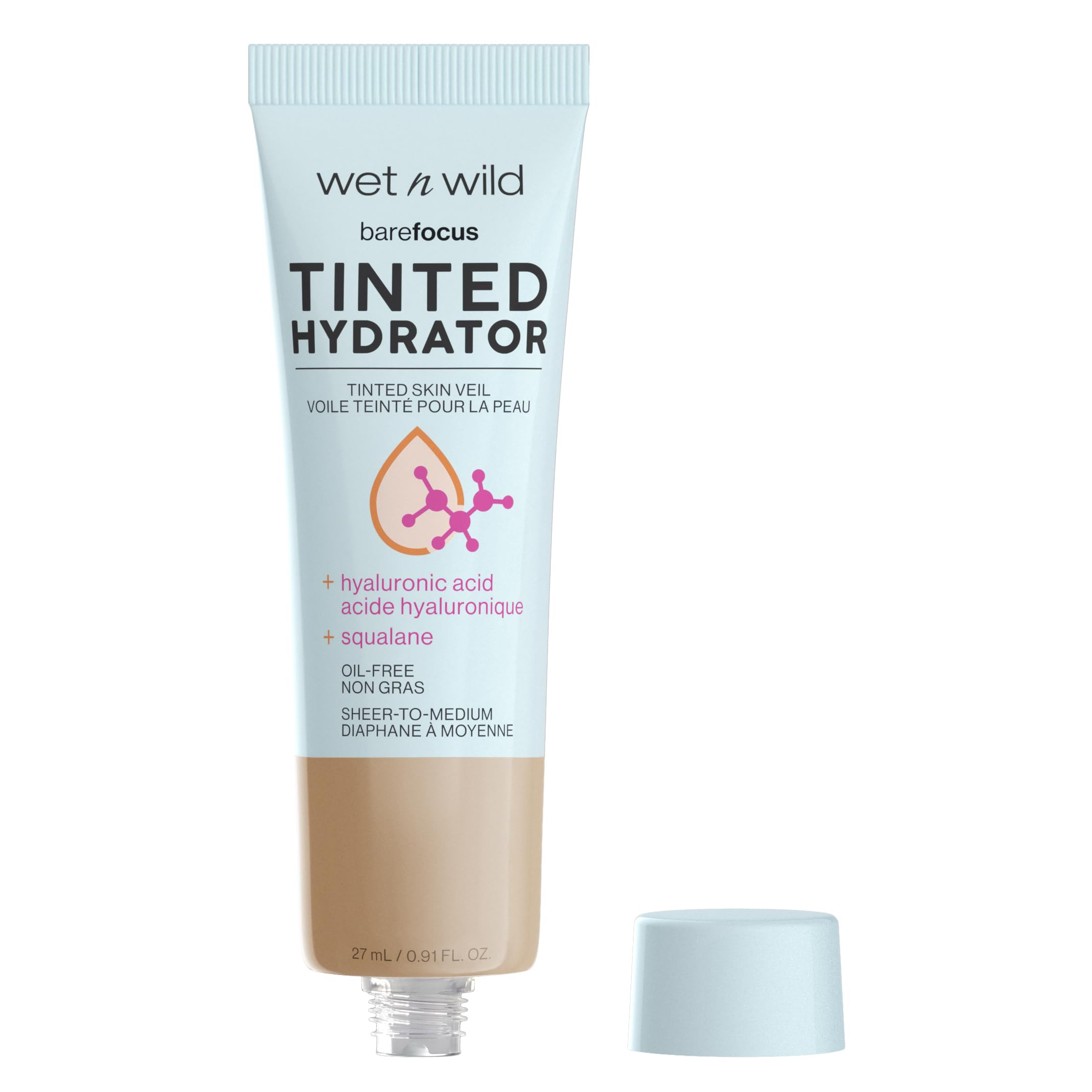 wet n wild Bare Focus Tinted Hydrator Tinted Skin Veil, Lightweight Buildable Coverage with Hyaluronic Acid & Vegan Squalane, Semi-Matte Finish, Cruelty-Free - Medium Tan