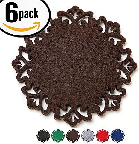 Lace Cut Felt Coasters Set of 6 Large 4.5 Inch Size,6 colour
