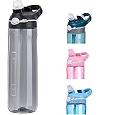 SHELFLOVER 24oz Black Water Bottle With Narrow Straw, BPA FREE Clear Bottles With Handle One Hand Use Easy Carried, Flip Up, Suit School, Office, Gym, Office