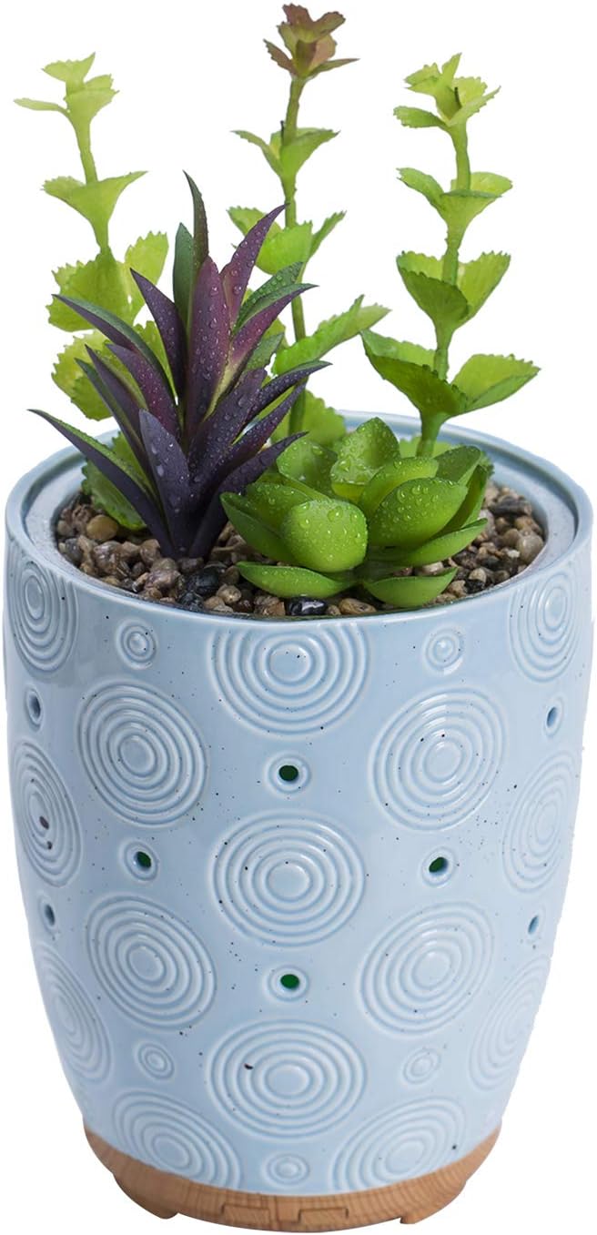 Essential Oil Diffuser, Artificial Succulent Plants Potted Diffusers for Essential Oils with 7 Colors LED Light,Ceramic Cool Mist Super Quiet Aromatherapy Diffuser for Home Office Bedroom: Kitchen & Dining