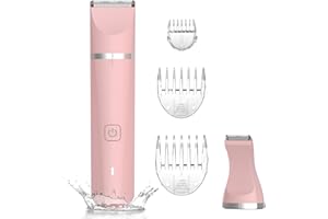 RAXMETRY Bikini Trimmer for Women - 2 in 1 Electric Lady Pubic Hair Private Area Legs Arms Removal Personal Elecrtric Razor Shaver Rechargeable with Snap-in Ceramic Blades, Wet and Dry Use,Pink
