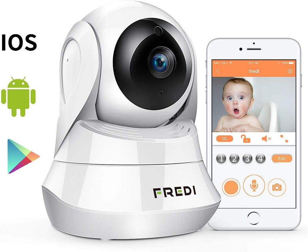 FREDI Wireless Security 1080P HD Camera WiFi IP Indoor Surveillance Camera Home Baby Pet Monitor Motion Detection 2-Way Audio Night Vision 180 Wide Angle Fisheye P2P Remote Viewing IR