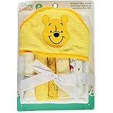 Cudlie Accessories Disney Baby Winnie The Pooh Hooded Towel with 5 Piece Washcloth Set, Honey Collector Print, GS71798, Yellow