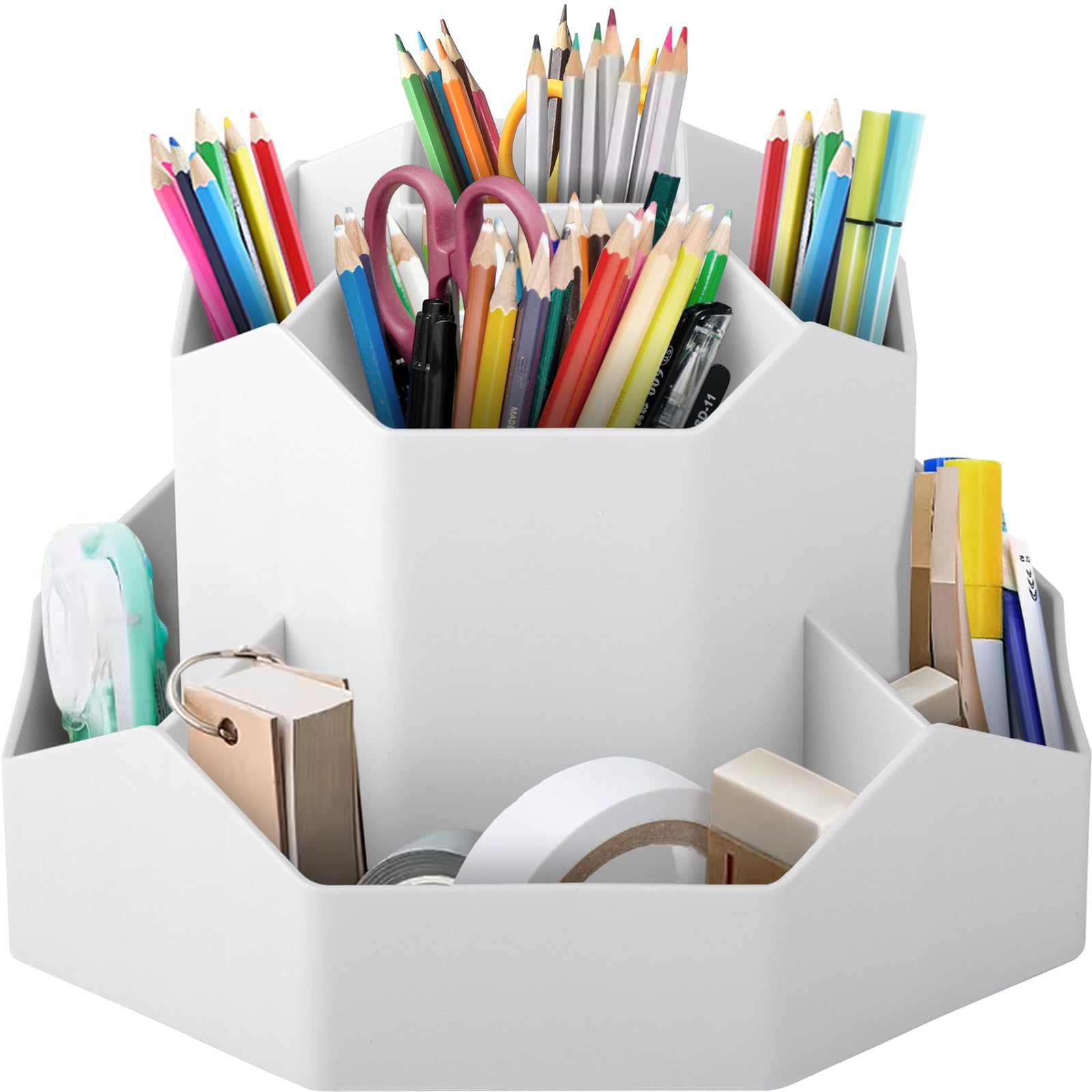 PANTSLINE 360° Rotatable Pen Holder, Multifunctional Office Organiser, Desktop Organiser, 9 Compartments, Large Capacity, Suitable for Office Storage, School Offices, Dressing Tables etc