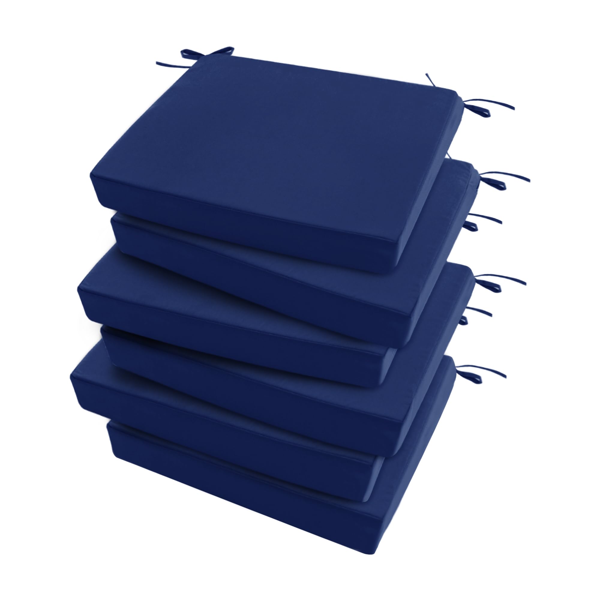 Photo 1 of Outdoor Chair Cushions Set of 6: Waterproof & Fade Resistant Seat Cushion for Patio Furniture - 18.5 x 16 x 2 Inch Chair Pads with Ties and Hidden Zipper - Patio Chair Cushion Replacement, Navy