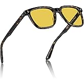 CARFIA Retro Night Vision Glasses for Men - Acetate Square Night Driving Glasses, Reduces Headlight Glare & Enhances Clarity
