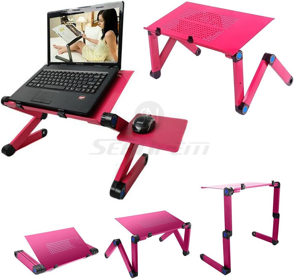 Upgrade Laptop Bed Tray Table w/ Mouse Pad 42 - 48CM, Adjustable Laptop Stand, Portable Standing Desk, With Foldable Legs, Foldable Sofa Breakfast Table, Notebook Stand Reading Holder For Couch Floor Kids - Price Xes (ROSE 42CM W/ BIG FAN)