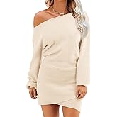 Wenrine Women's Off The Shoulder Sweater Dress 2025 Fall Winter Casual Long Sleeve Knit Slim Fit Pullover Mini Dresses