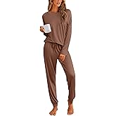 Ekouaer Pajamas Womens Long Sleeve Pj Set 2 Piece Loungewear Soft Comfy Sleepwear with Jogger Pants S-XXL