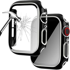 Falandi Case for Apple Watch Screen Protector 38mm Series 3/2/1 with Built-in Tempered Glass, Silver Edge Black Ultra-Thin All-Around iWatch Bumper Full Cover Protective Case for Women Men