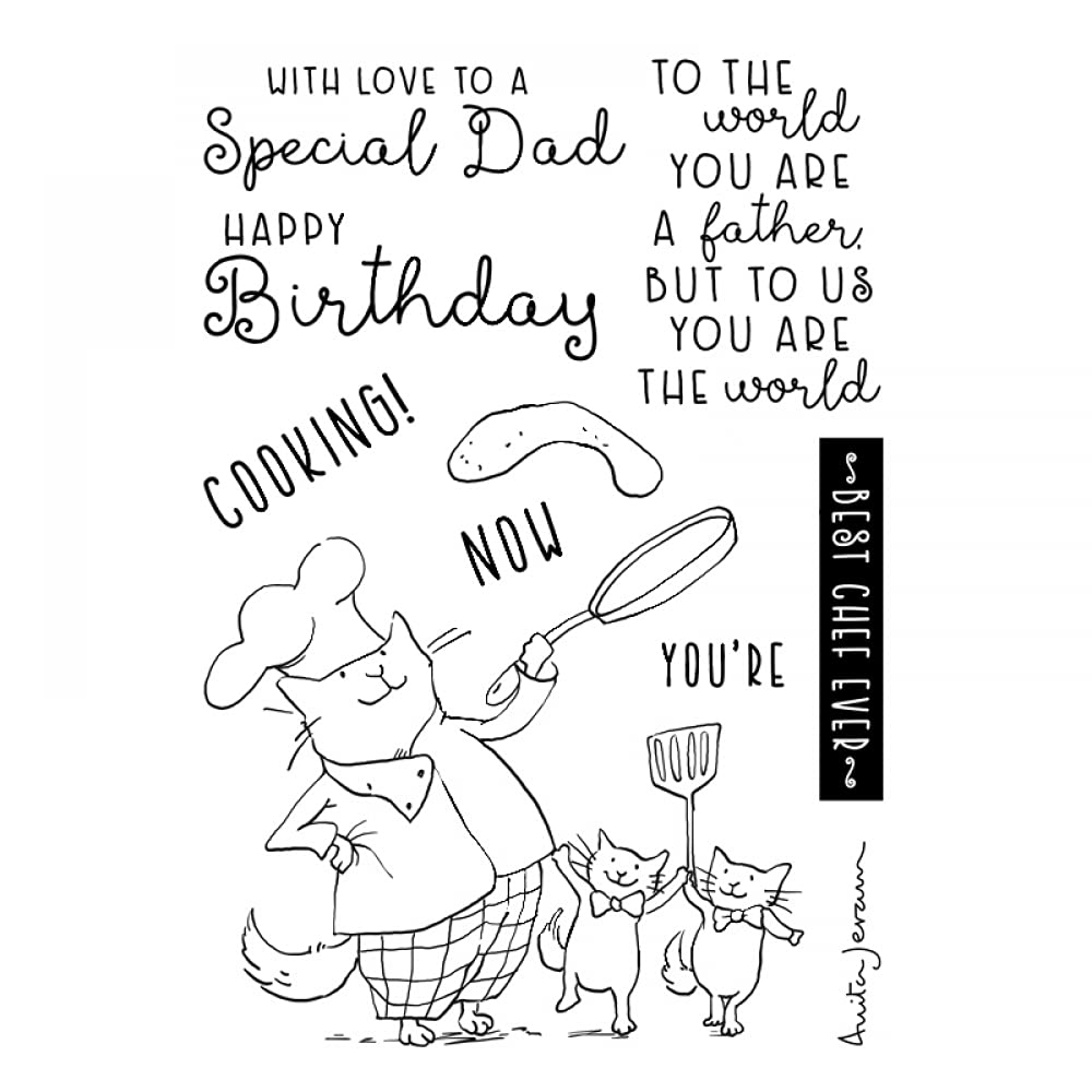 Cats Cooking for His Baby Dies and Stamp Sets for Card Making with Love to A Special Dad,Happy Birthday Alphabets Clear Rubber Stamp for DIY Scrapbooking Paper Crafting Handmade Craft Die Cuts