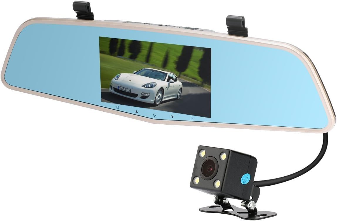 AIWUJIN Dual-lens Car Camera,Car Dash Cam ,Car Video Recorder for Vehicles Front and Rear Dvr (Gold)