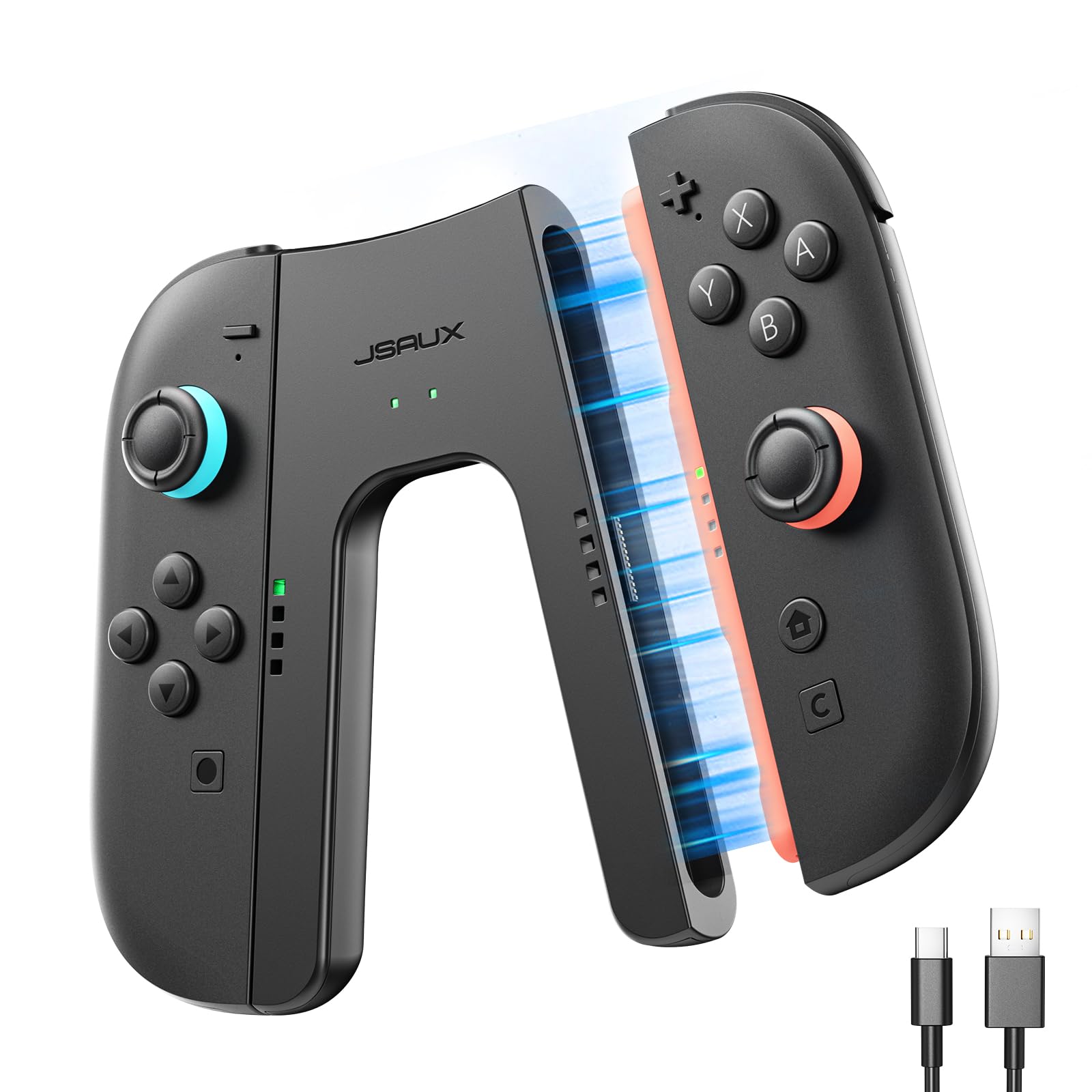 Photo 1 of JSAUX Switch 2 Charging Grip for Nintendo Switch 2, Magnetic Grip Controller Compatible with Switch 2 Joycons, Play While Charging with LED Indicator& 1.5m/4.9ft Charger Cable-Black