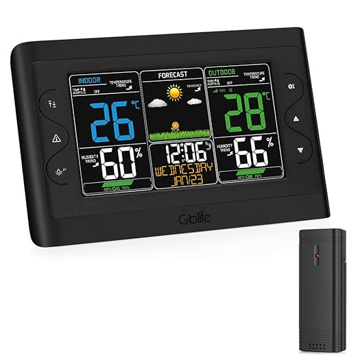 GBlife Digitale Wetterstation, EWT8280A-Vorhersage Station mit Außensensor, Temperatur/Feuchtigkeit/Wettervorhersage/Wecker F