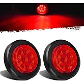 Partsam 2Pcs 2 Inch Round Led Side Marker, 2" Clearance Lights Red 9LED with Reflectors Waterproof Sealed Fender Cab Panel Lights w/Grommets and Pigtails for Trailer Truck