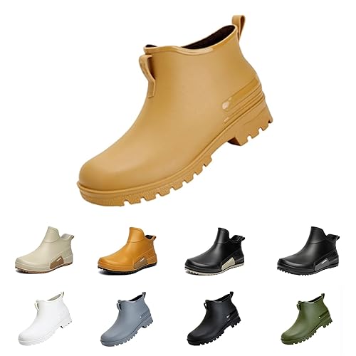 ankle wellies Rain Boots for Women Fashion Wide Fit Ankle Boot Waterproof Short Chelsea Booties Wellingtons Round Toe Boot Slip on Non-slip Hiking Shoes Garden Booties short ladies wellies