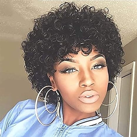 Fidgetgear Women Synthetic Short Afro Curly Black Wig Pixie Cut