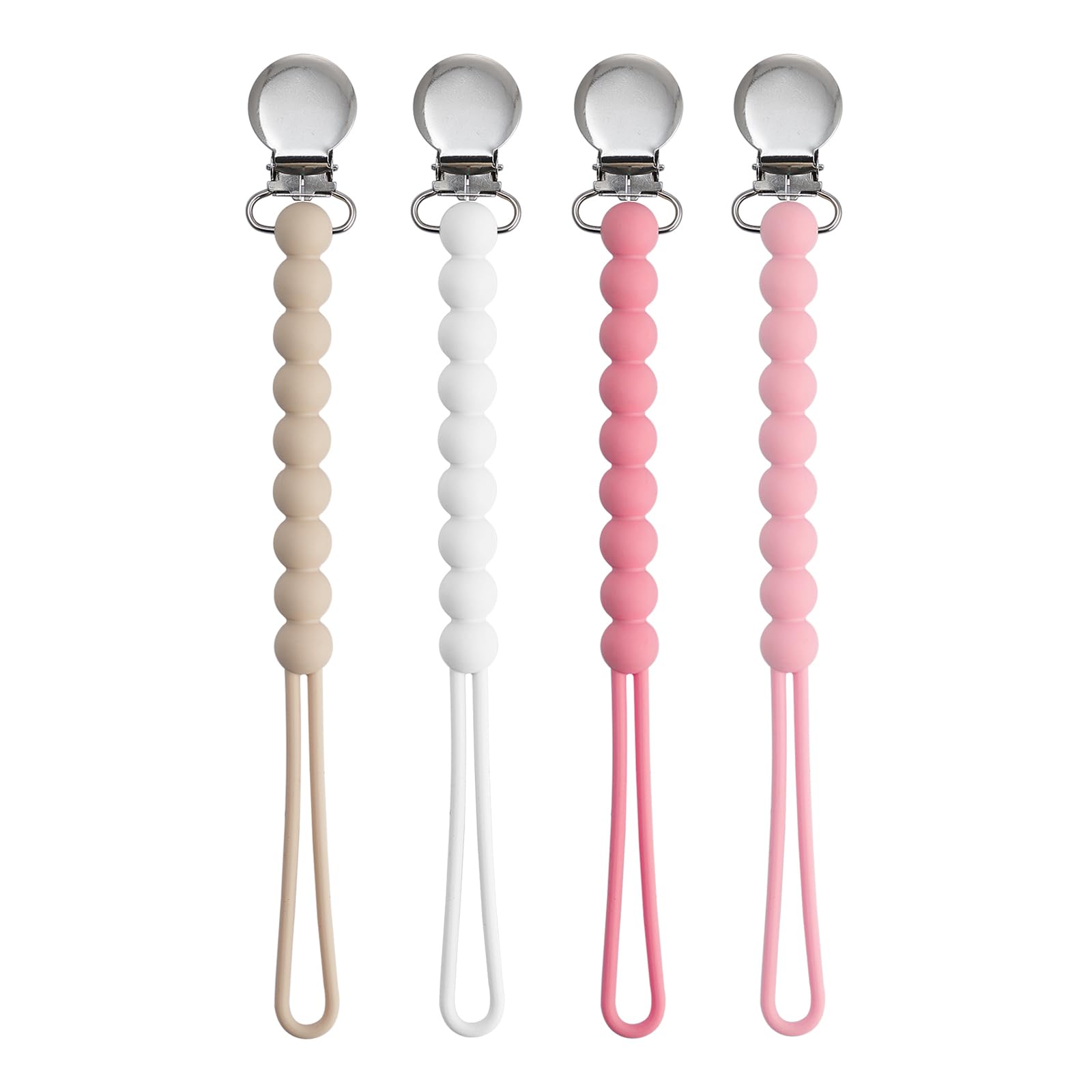 Dummy Clips for Girls, BOUESA Baby Dummy Clip Boys, Pacifier Silicone Clips with One Piece, Keep Pacifier Clean, Dummy Holder 4 Pack