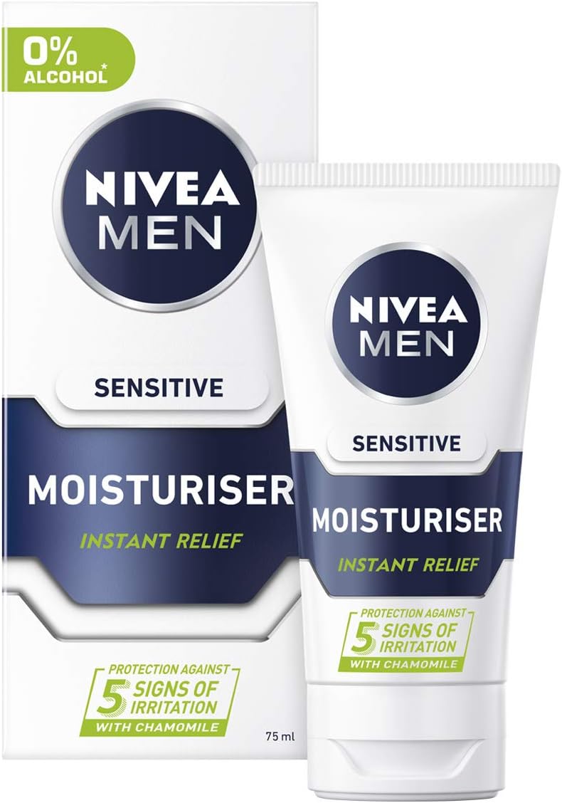 NIVEA MEN Sensitive Moisturiser Tube (75ml), Hydrating Mens Moisturiser Face Cream with 0% Alcohol - Image 4