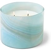 Paddywax Scented Candles Whirl Collection Fragrant Soy Wax 3-Wick Candle in Swirled Blown Glass, 14-Ounce, Blue Sage & Lavender