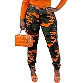 Famnbro Women Camo Pants Camouflage Cargo Pants Ankle Cuffed Army Fatigue Joggers Streetwear