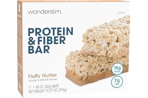Wonderslim High Fiber Protein Bars, Fluffy Nutter | 15g Protein, 7g Fiber | Low Sugar, Low Carb | Healthy Indulgence | Satisfying, Supports Energy & On-the-Go Convenience, 7 Pack