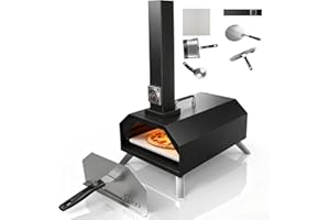 KARINEAR 12" Wood Pellet Pizza Oven Outdoor, Portable Foldable Pizza Maker with Built-in Thermometer, Square Pizza Stone, Ideal for Camping, Backyard, Patio, Garden & Party