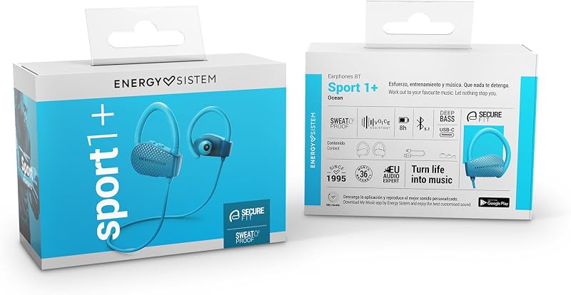 Auriculares Bluetooth Sport 1+ Ocean (Bluetooth 5.1, Assistente de Voz, Secure-Fit, À prova de suor)