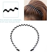 Hanyousheng Pack of 3 Metal Hair Bands Black Wave Headband Unisex view 6