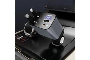 Retractable Car Charger,Type C Fast Car Phone Charger with 120W Power, 2 USB Ports, and Retractable Cables. It’s Compatible w