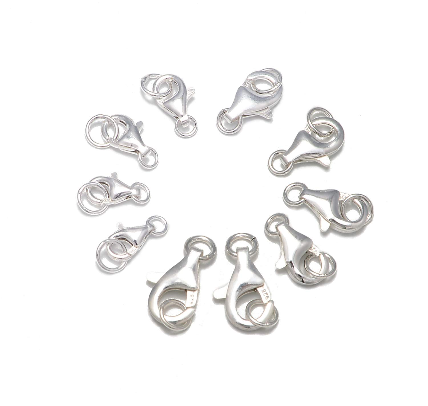 10 Sets fine 925 Sterling Silver Safety Lobster Claws Clasp with Closed Jump Rings 8mm/2,9mm/2,10mm/2,11mm/2,13mm/2 Mixed Size (Mix Lobster 10PCS)