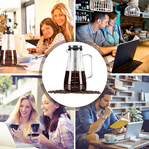Cold Brew Coffee Maker 48 Ounce/1.5QT - Airtight Iced Coffee Tea Maker - Glass Pitcher with Reusable Fine Mesh Filter - Glass Carafe Perfect for Homemade Iced Tea Brewer and Coffee - Dishwasher Safe