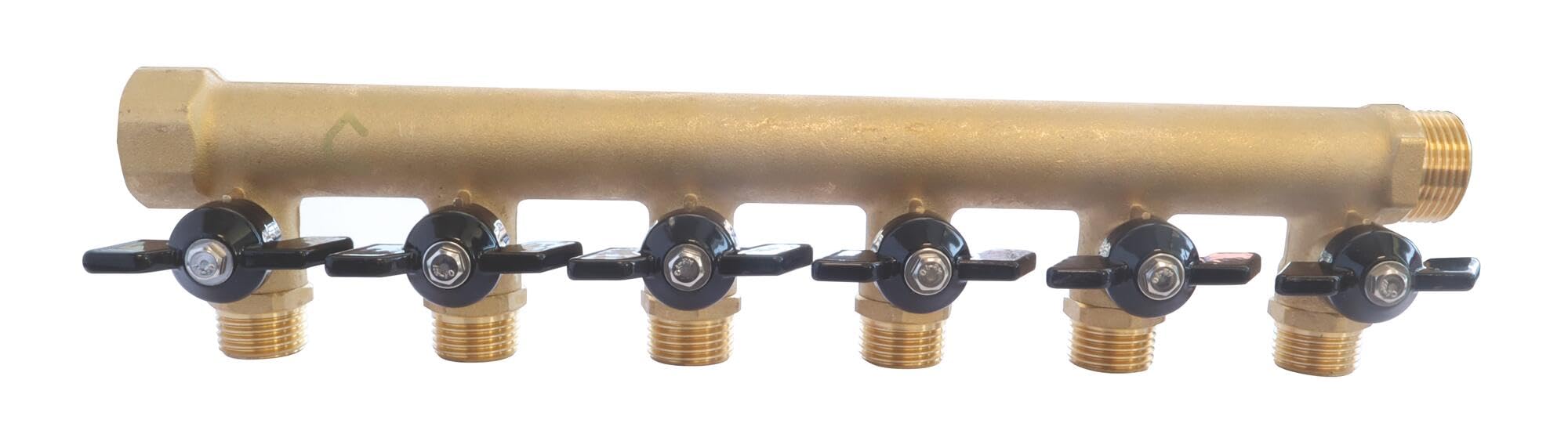 SOMATHERM FOR YOU 3540730010421 Mini-Ventilblock 6S 20/27 DIY Brass Distributor with Integrated valves-6 descents Male 15/21-20/27 Female Input-Output Buck, None, Klein