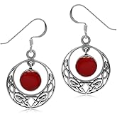 Silvershake Created or Natural Stone 925 Sterling Silver Celtic Knot Circle Inlay Dangle Hook Earrings Jewelry for Women