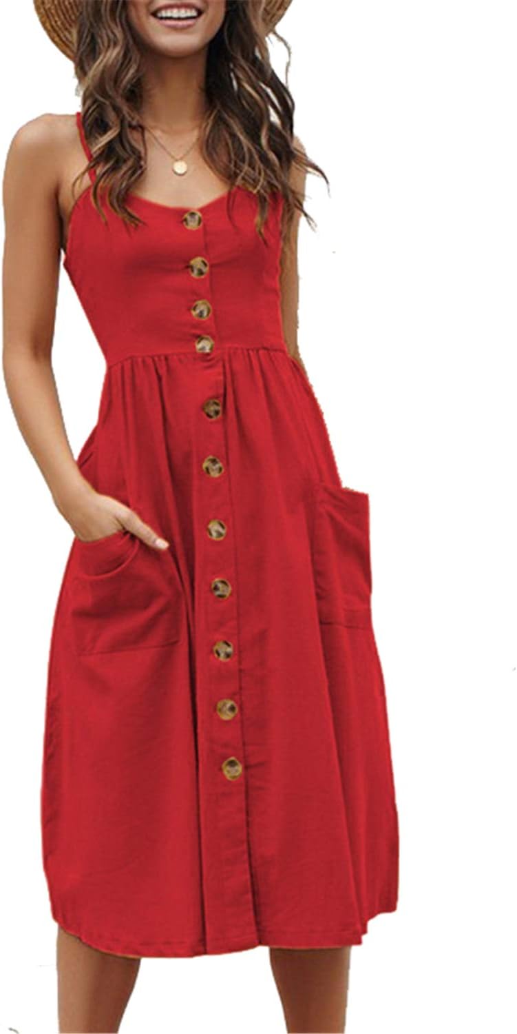 Women Summer Casual Dresses Floral Swing Midi Beach Dresses Striped Strap