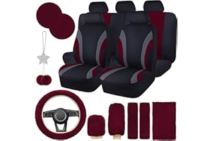 JINGSEN 17 Car Seat Cover Full Set for Women, Universal Car Seat Cover, Plush Steering Wheel Cover, Fluffy Soft Wool Handbrake Gear, Suspension Accessories Full SUV