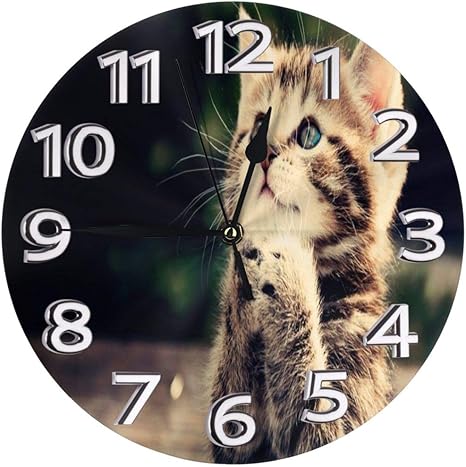 Amazon Co Jp 掛け時計 かわいい子猫動物猫を祈る 電波掛時計 本体サイズ 直径25 0 5cm 電波 アナログ コンパクトサイズ ホーム キッチン