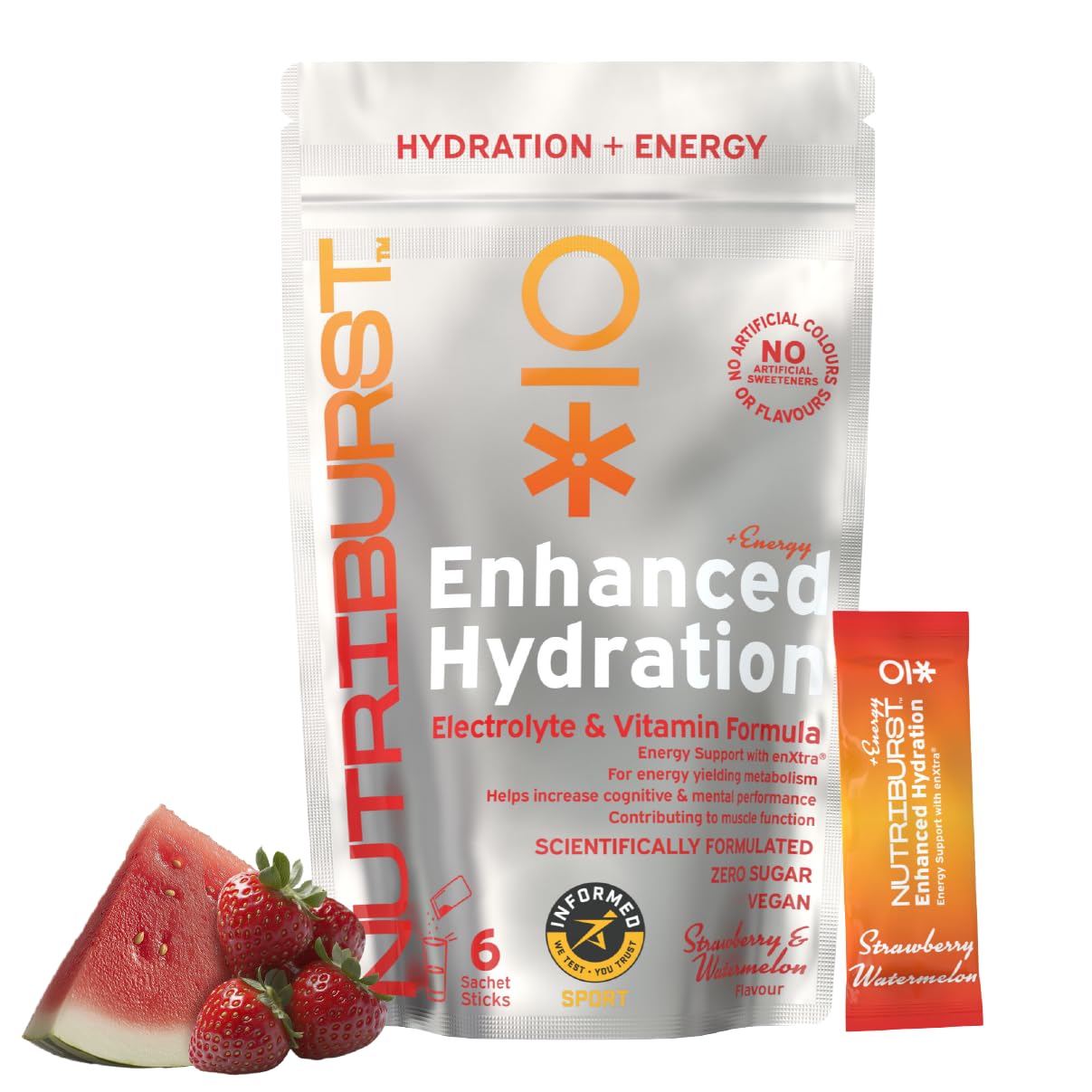 Nutriburst - Energy Electrolytes + 11 Vitamins & Minerals • Energy • Natural Caffeine • Performance - Suitable for Vegans - 6 Pack: Strawberry & Watermelon - Enhanced Hydration