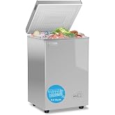 OSTBA 3.5 Cu.Ft Chest Freezer, 6-Level Temperature Control | Compact Deep Freezer with 2 Removable Baskets, Bottom Wheels, Fast Freeze Mode, Energy Saving Quiet Freezer, Silver