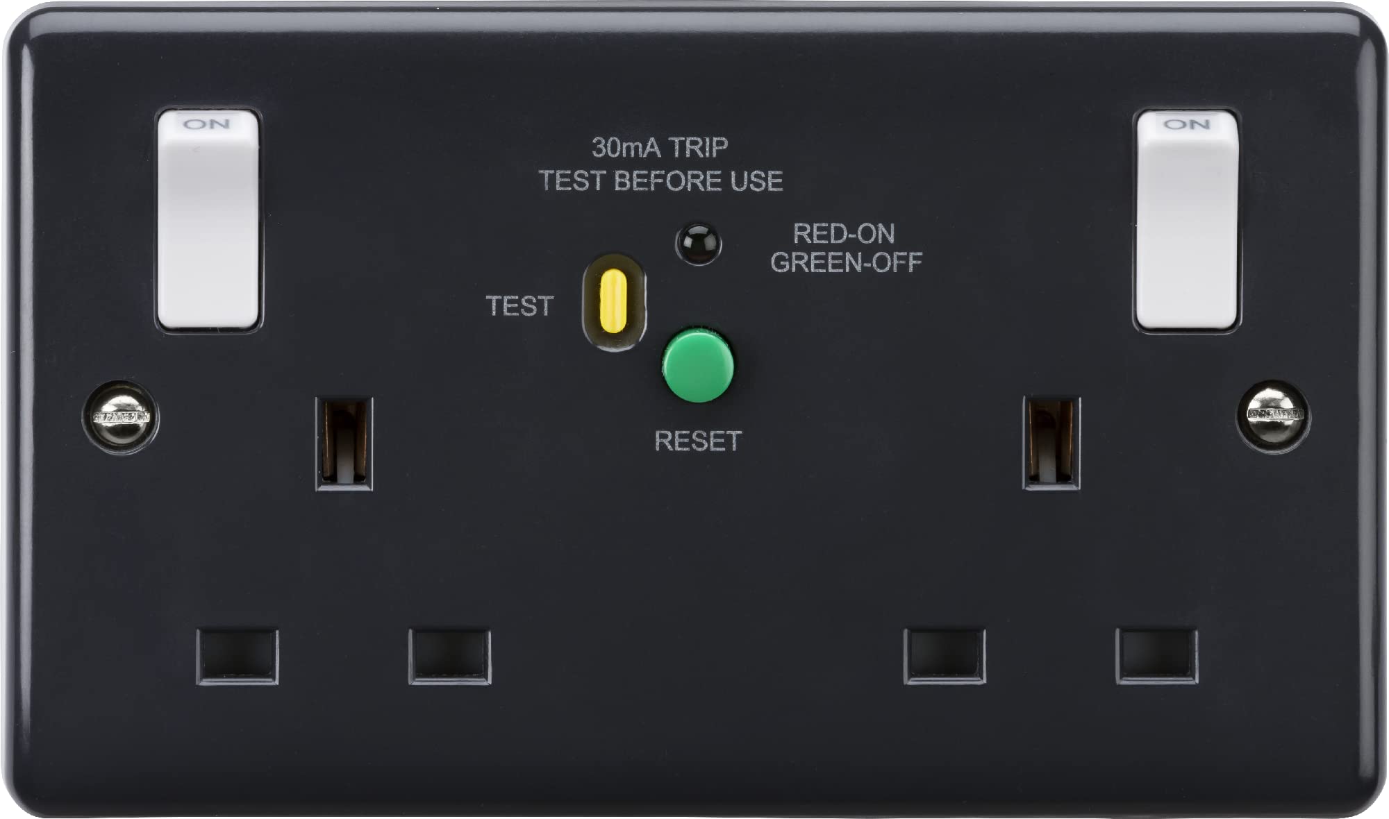 13A 2G DP RCD switched socket with white outboard rockers (Type-A) [Part M compliant]