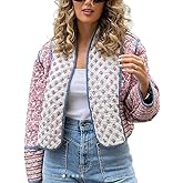 Aimiray Women's Cropped Floral Puffer Jacket Cardigan Printed Lightweight Open Front Padded Quilted Coats