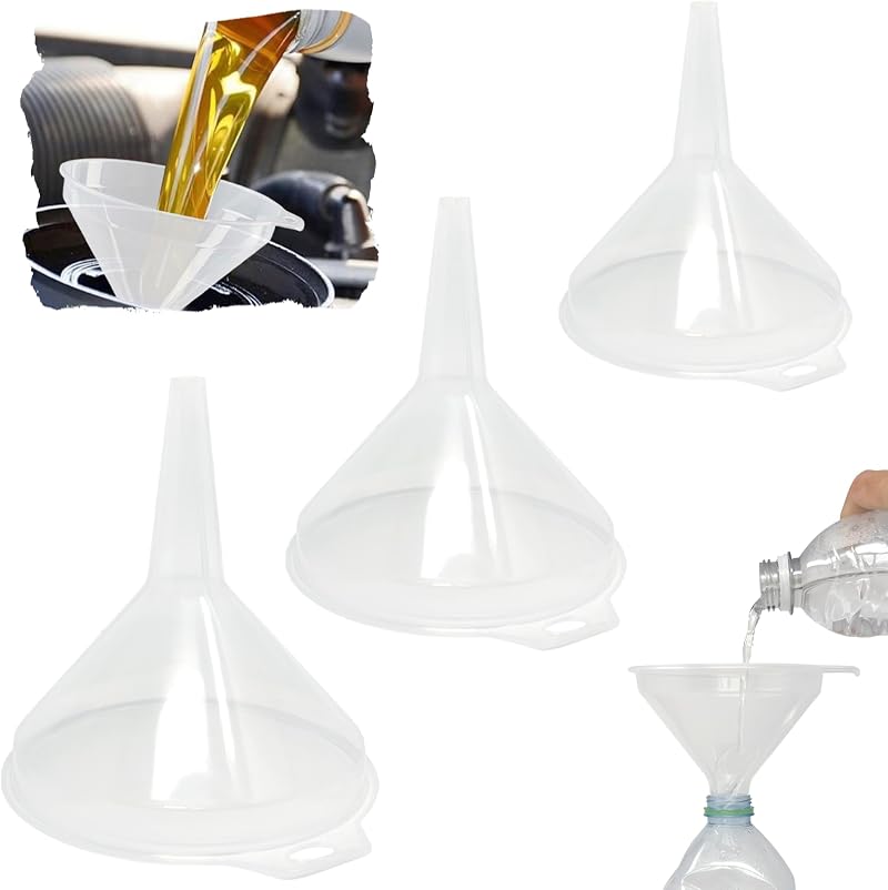 Plastific Set of 3 Plastic Funnels for Narrow Necked Bottles Transparent